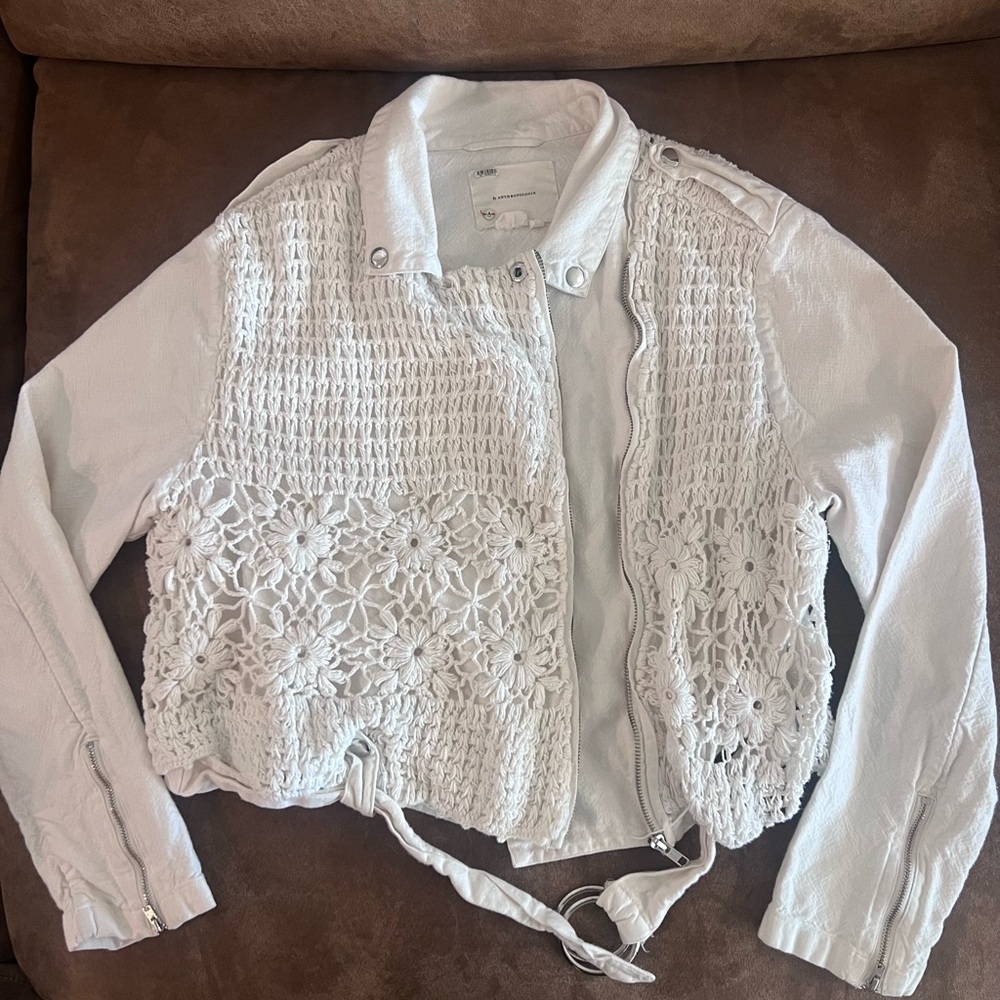 Anthropologie White Crochet Jacket
